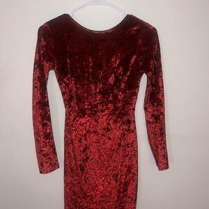 Lulu's Rich Red Velvet Long Sleeve Dress